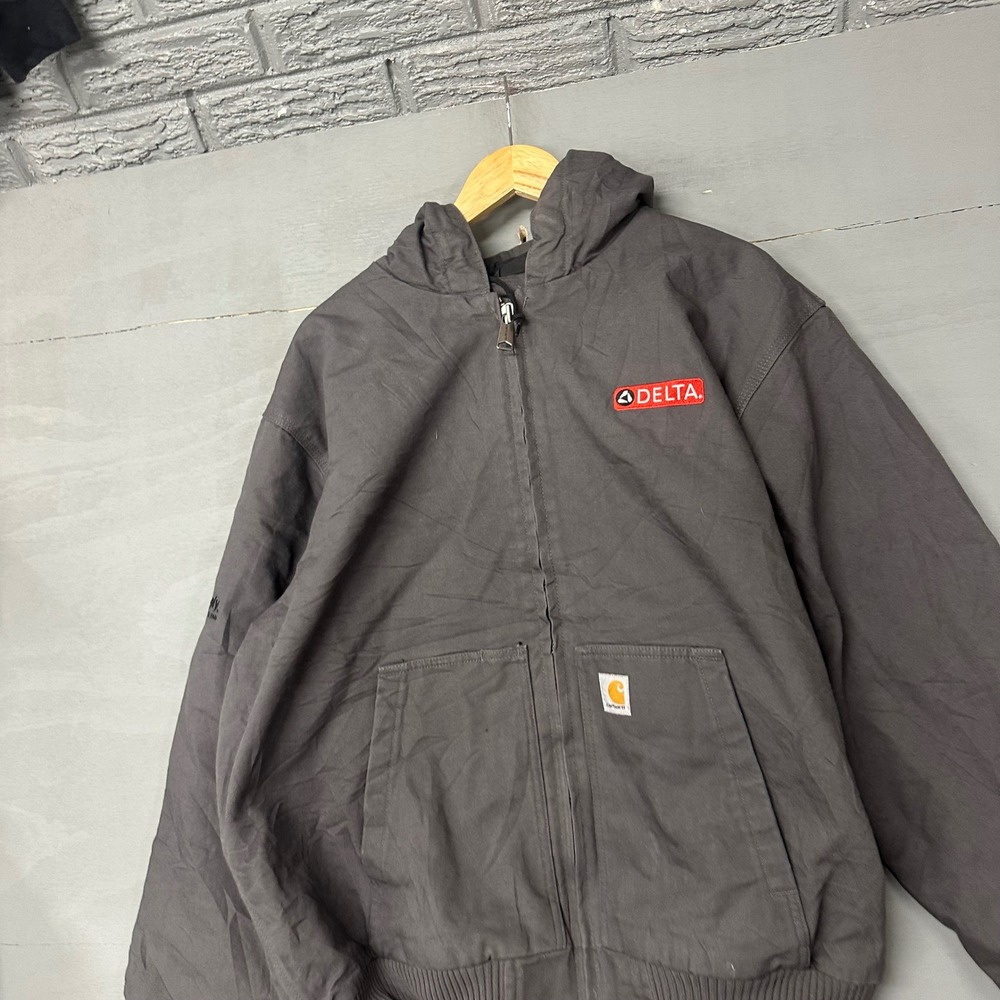 Carhartt Mens Loose Fit Hooded Canvas Active Jacket Charcoal Gray XL Delta Patch